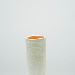 Porcelain textured floral vase, orange interior