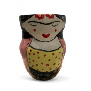 Large and spacious hand painted Frieda Kahlo vase