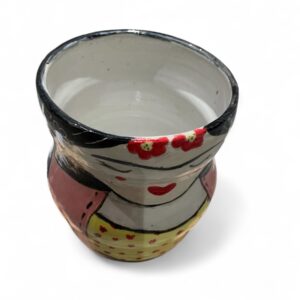 Large and spacious hand painted Frieda Kahlo vase