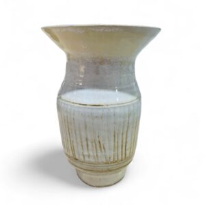 Flared top limestone coloured vase with oxide detailing